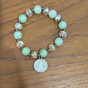 Saint Beaded Bracelet with Silver Charm